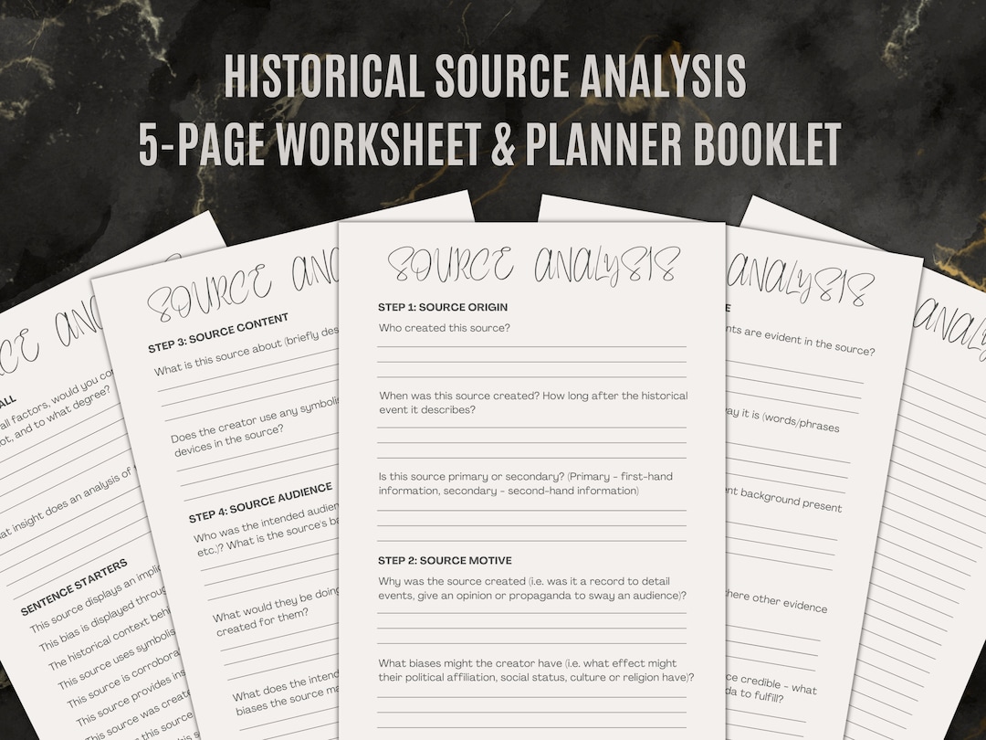 Source Analysis Worksheet & Planner Booklet | History Analysis for ...