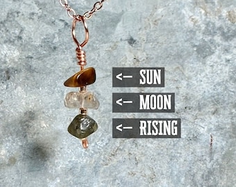 Custom Zodiac Big Three Pendant - Sun Moon Rising Stone Stack