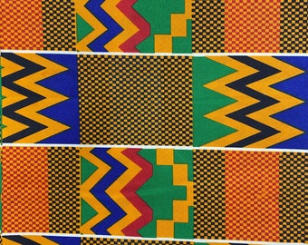 African Print Fabric - Kente Orange/Green/Blue/Red