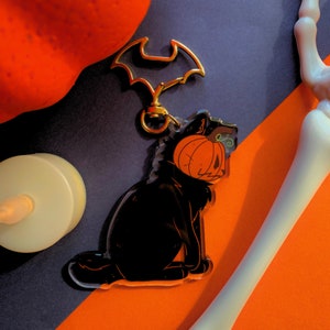 Pumpkinhead Kitty Charm || Acrylic 3 in. Keychain w/Epoxy