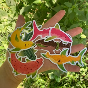 Fruit Shark Sticker Set || Water-Resistant/Waterproof Vinyl Matte Sea Life Stickers