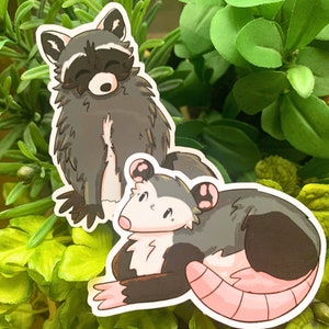 Raccoon x Opossum in Love || Water-Resistant/Waterproof Vinyl Matte 3in. Sticker Set