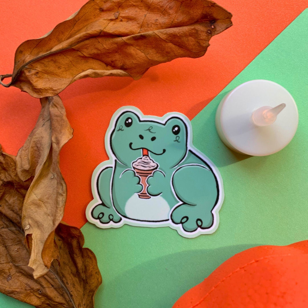Pumpkin Spice Frappuccino Frog || Water-Resistant/Waterproof Vinyl Matte 3in. Sticker