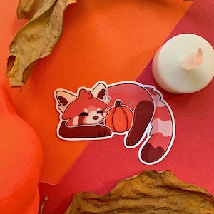 Red Panda Pumpkin || Water-Resistant/Waterproof Vinyl Matte 3in. Sticker