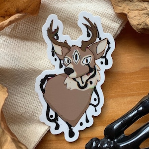 Horror Deer Head/Three-eyed Deer || Waterproof Vinyl Matte 3in. Sticker