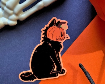 Pumpkinhead Kitty || Water-Resistant/Waterproof Vinyl Matte 3in. Sticker