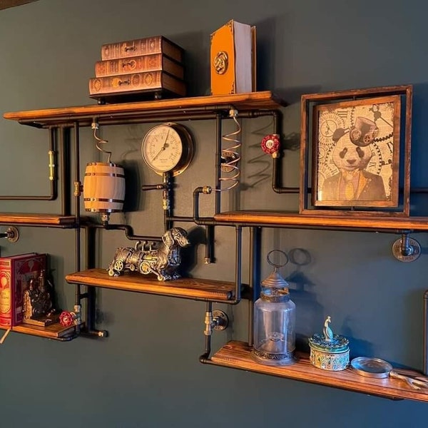 The Hounsfield Steampunk Shelving Unit - Retro Industrial wall art