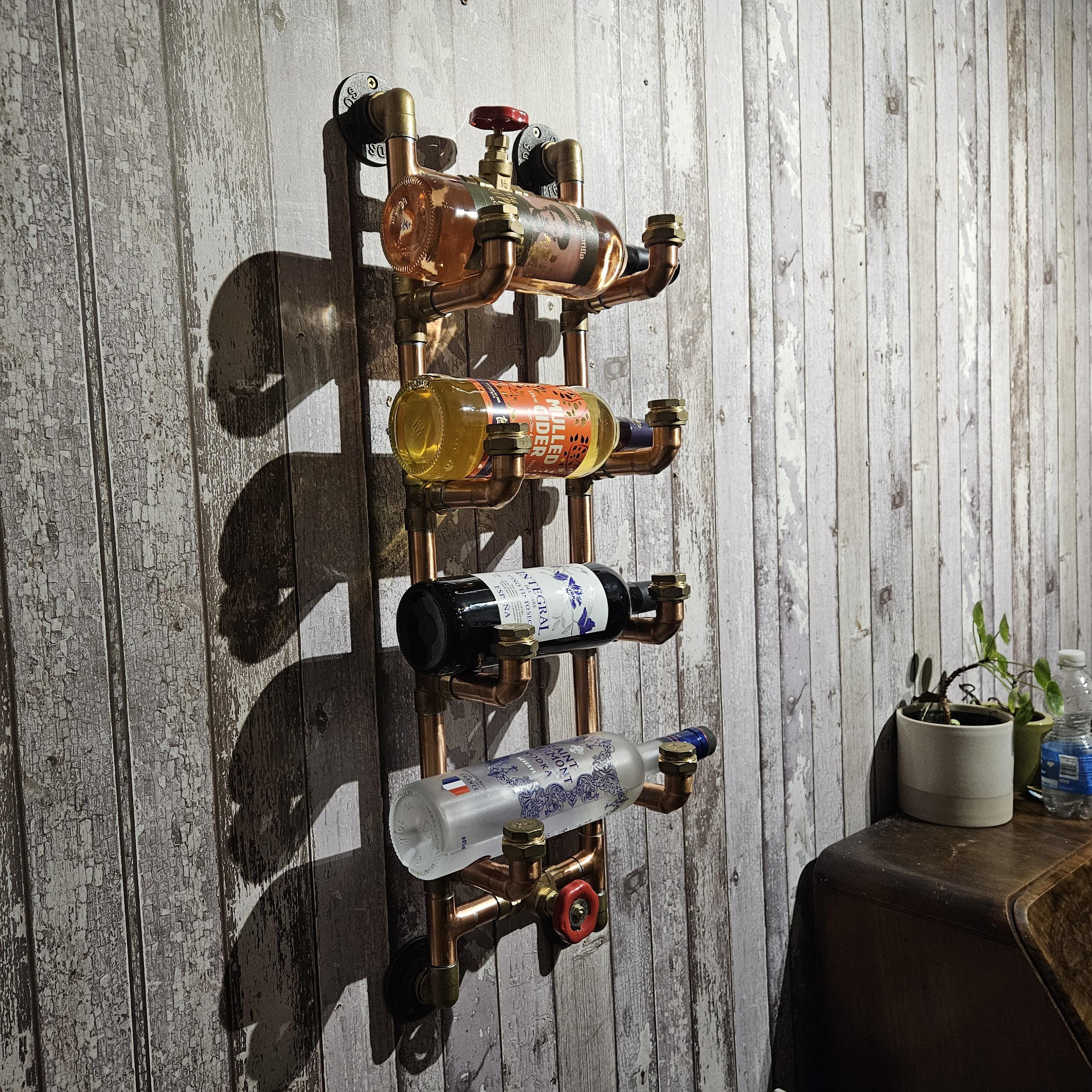 Steam Punk Rear Back Rack Industrial Brass Copper Wine Rack, Steampunk Wall Mounted Bar Storage ...