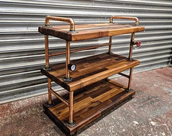 Handcrafted Retro Steampunk Table - Industrial Pipe shelving for books, plants, ornaments