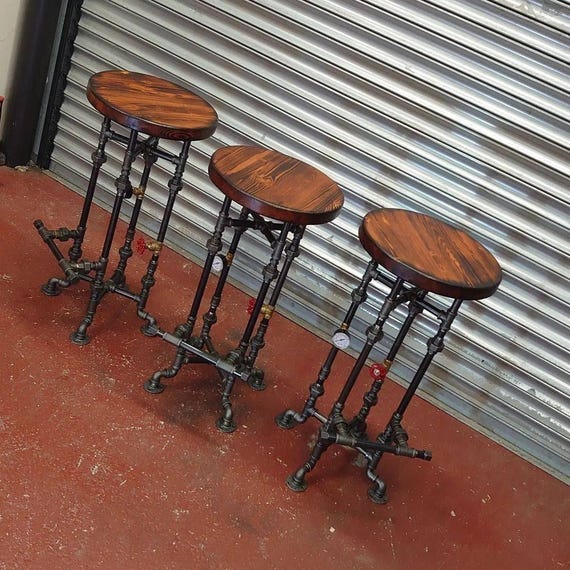 IRON × WOOD STOOL Iron Stool with Wooden Seat SIE-A4993 Shivam International