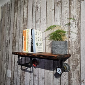 Steampunk Black Metal & Wood Wall Shelf: Industrial Decor, 45cm Wide