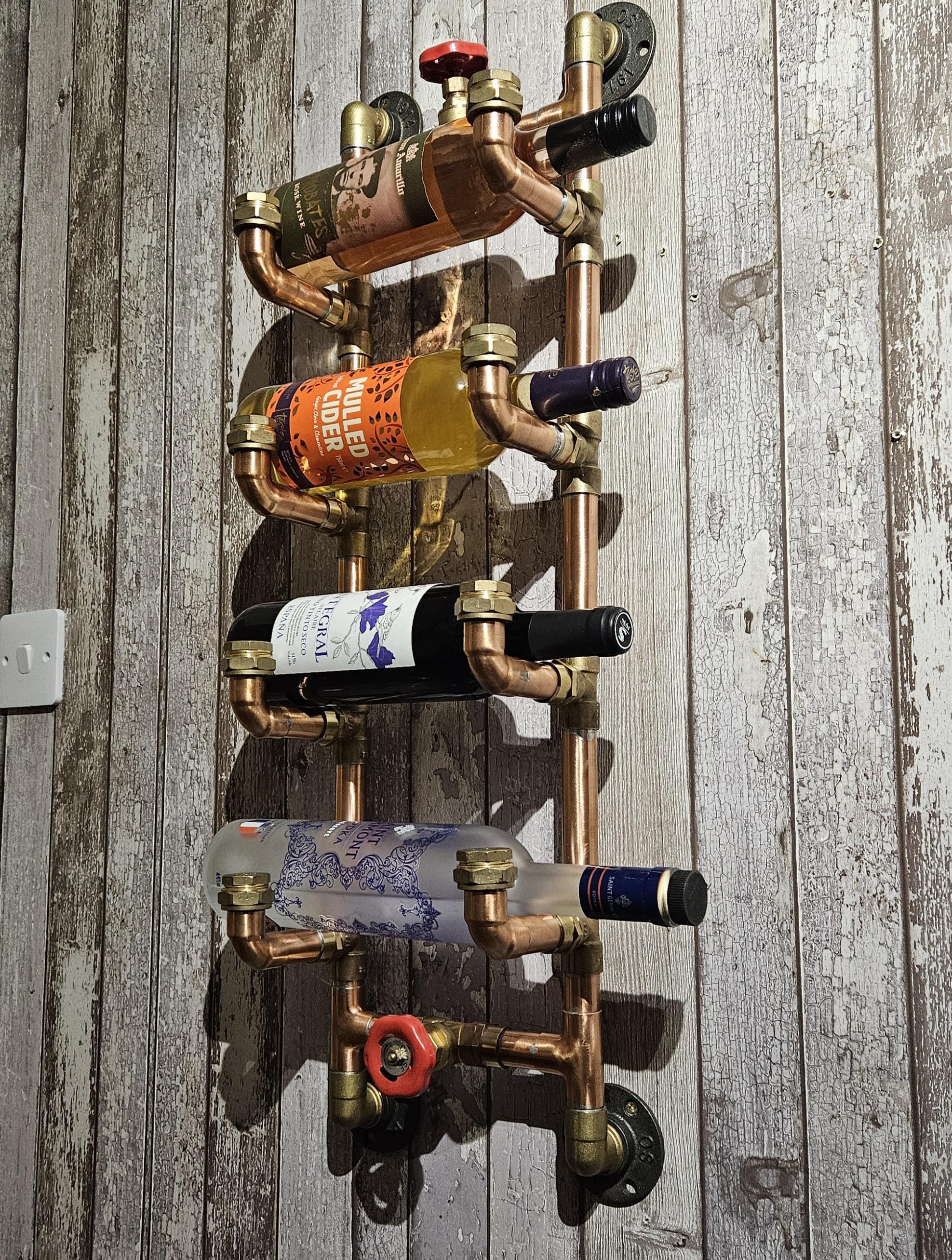 Steampunk Rack Industrial Brass Copper Wine Rack, Steampunk Wall Mounted Bar Storage ...