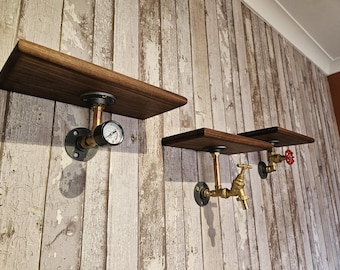 Estante de pared industrial Steampunk: hierro fundido, latón y cobre