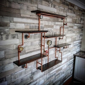 Rustic Industrial Shelf with Quirky Steampunk Accents - Unique Wall Decor
