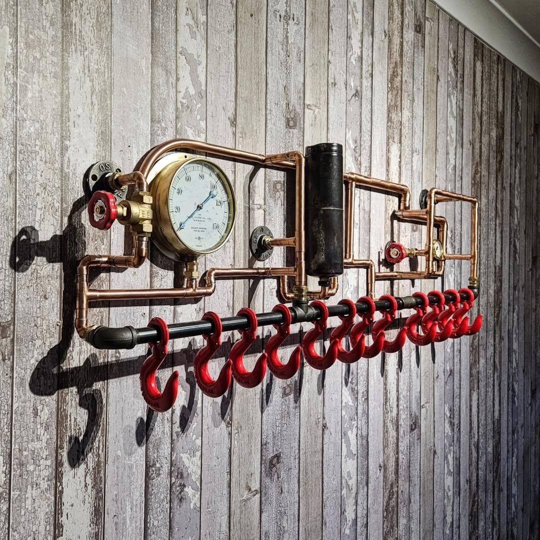 Steam Punk Rear Back Rack Copper Brass Steampunk Pipe Coat Rack - Unique Industrial Wall Hanger ...