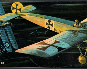 Model Airplane Kit - Aurora 1/48-scale Fokker Eindekker E.III WW1 Fighter Kit# 134-79 (1963) Germany Austria-Hungary Ottoman Empire Turkey