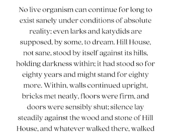 Het rondspoken van Hill House openingsregels digitale literaire kunstprint | Boekcitaten | Literaire prenten | Directe download