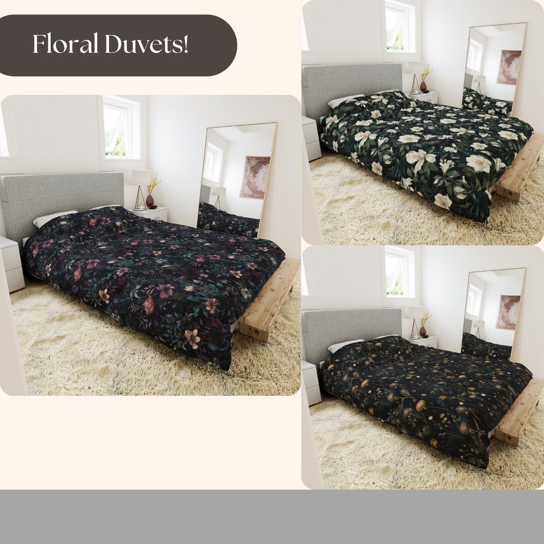 Dark Floral Duvet Cover Dark Academia Cottagecore Moody Floral Bedding