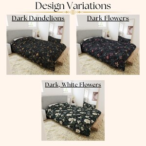 Dark Dandelions Duvet Cover Dark Academia Cottagecore Moody Floral Bedding Twin XL Bed King Size Duvet Cover Queen Dark Coquette Comforter