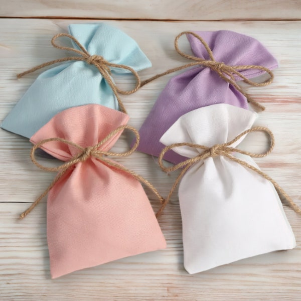 10pcs Cotton Burlap Wedding Favor Bags - Jewelry Organizer - Small Gift Bag -  Baby Shower Wedding Favor Candy Goodie Bag - Size 9x12cm
