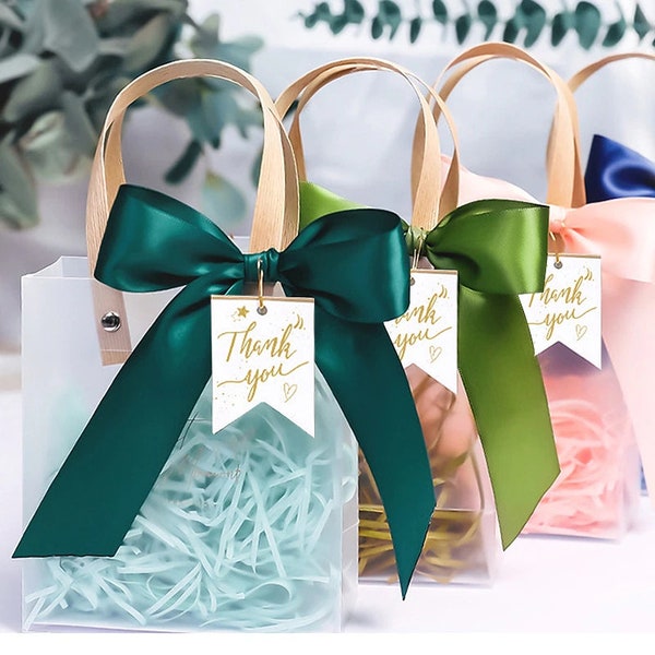 5pcs Transparent Gift Bags with Bow Ribbon / Souvenir Tote Bag  /Wedding Favors for Guests / Candy Boxes Birthday Party Distributions Bags