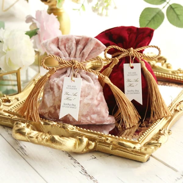 5pcs sac de faveur de mariage en velours avec cordon de serrage - sacs-cadeaux pour cadeau de mariage petit cadeau de cordon d'or pochettes de bijoux de bonbons