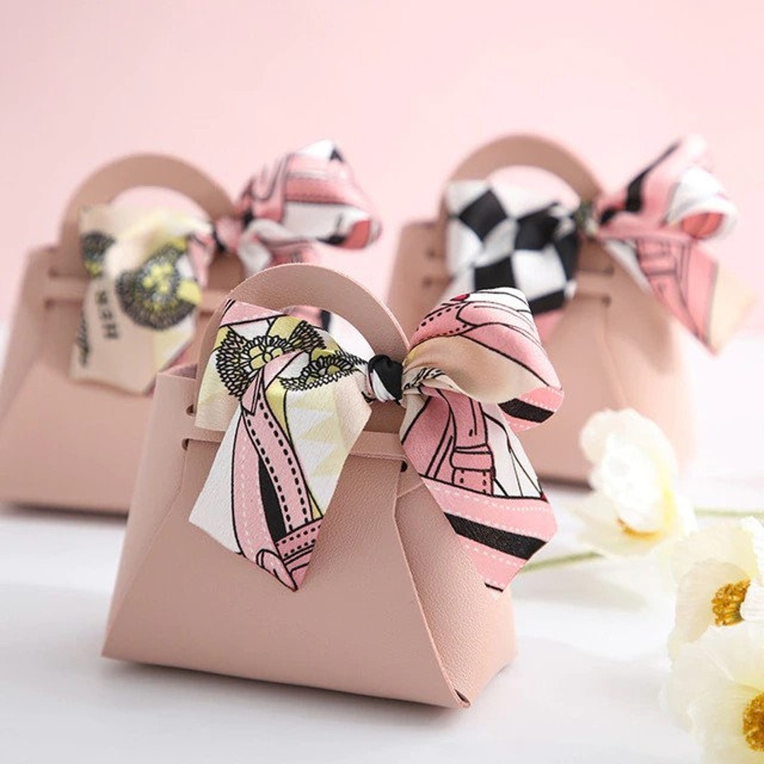 10pcs Leather Gift Bags With Bow Ribbon Packaging Bag Wedding Favor