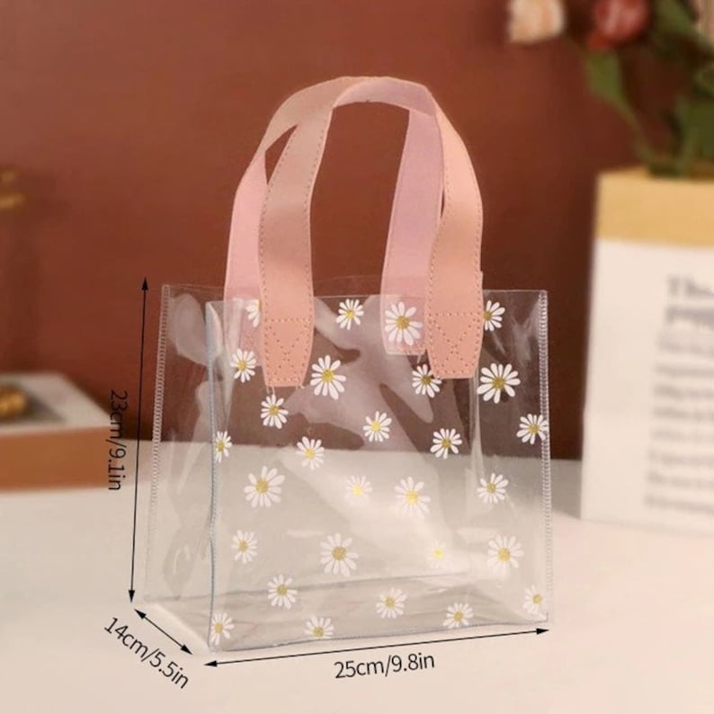 5pcs Clear Transparent Gift Tote Bags Floral Design Bag Perfect for Wedding Favors, Birthday Gifts, Corporate Events, Picnics image 3