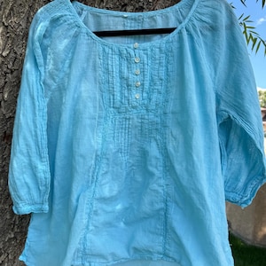 XL teal lace light Tunic shirt, Upcycling handmade oversized Boho Top tee Bohostyle country western farmhouse clothes gift-for comfortable