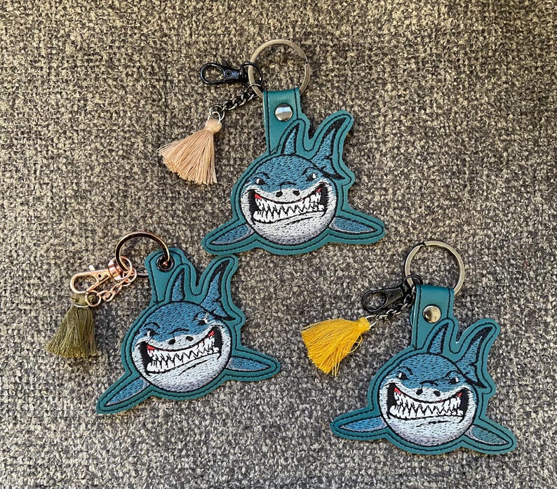 Shark Embroidered Handmade Keychain Key Fob Giftfor Kids Child