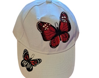 Hand Painted Butterflies Cap for Women