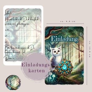 Einladung Kindergeburtstag, Geburtstagseinladung, Personalisierbar, Zauberwald, Eule, Aquarell, Boho, Tierparty, A6, Set, Wald, Waldtiere