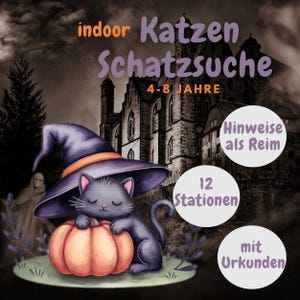 Caccia al tesoro con i gatti, caccia al tesoro stampabile, festa di compleanno per bambini, al chiuso, 4-8 anni, giochi per compleanno, Halloween, certificato, gioco, PDF