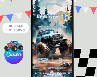 Invito Whatsapp monster truck, e-card, invito digitale, compleanno bambini, auto, camion, invito personalizzato bambini, ragazzo, cellulare