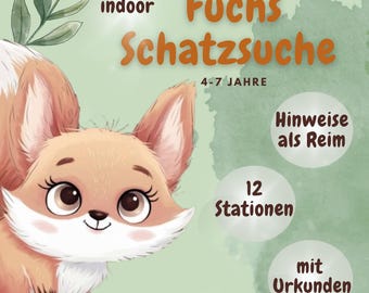Fox treasure hunt, printable scavenger hunt, children's birthday party, indoor, 4-7 years, birthday games, digital, forest, certificate, indoors