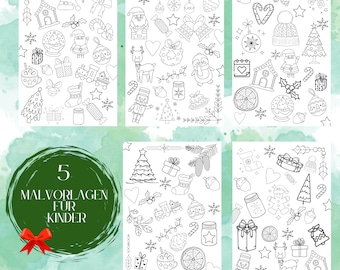 Kleurplaat voor kinderen, Kerstmis, bedankjes, cadeaupapier, kleurplaten, schilderen, kleuren, cadeau voor kinderen Kerstmis - Digitaal