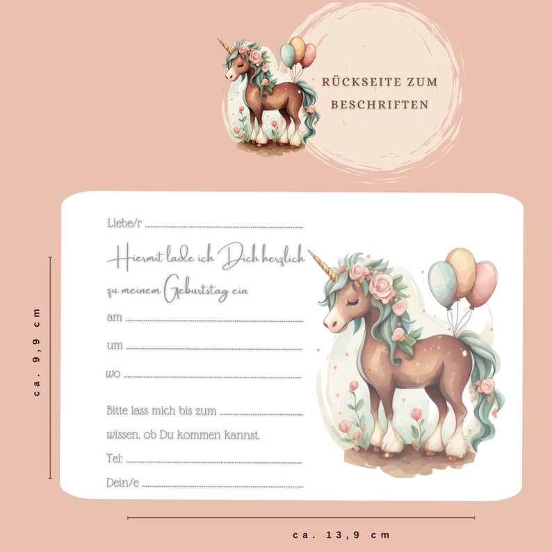 Einladung Kindergeburtstag, Geburtstagseinladung, Einhorn, Einladungskarten, Geburtstag Kinder, Karten, 1. Geburtstag, Boho, Personalisiert bild 2