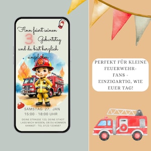 WhatsApp invitation, e-card, digital invitation, children's birthday party, fire brigade, fire, personalized invitation for children, girls, boys, mobile phone image 5