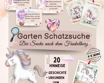 Unicorn Treasure Hunt Printable – Exciting scavenger hunt for the garden, children's birthdays & outdoor adventures for ages 4-8 with certificate, PDF