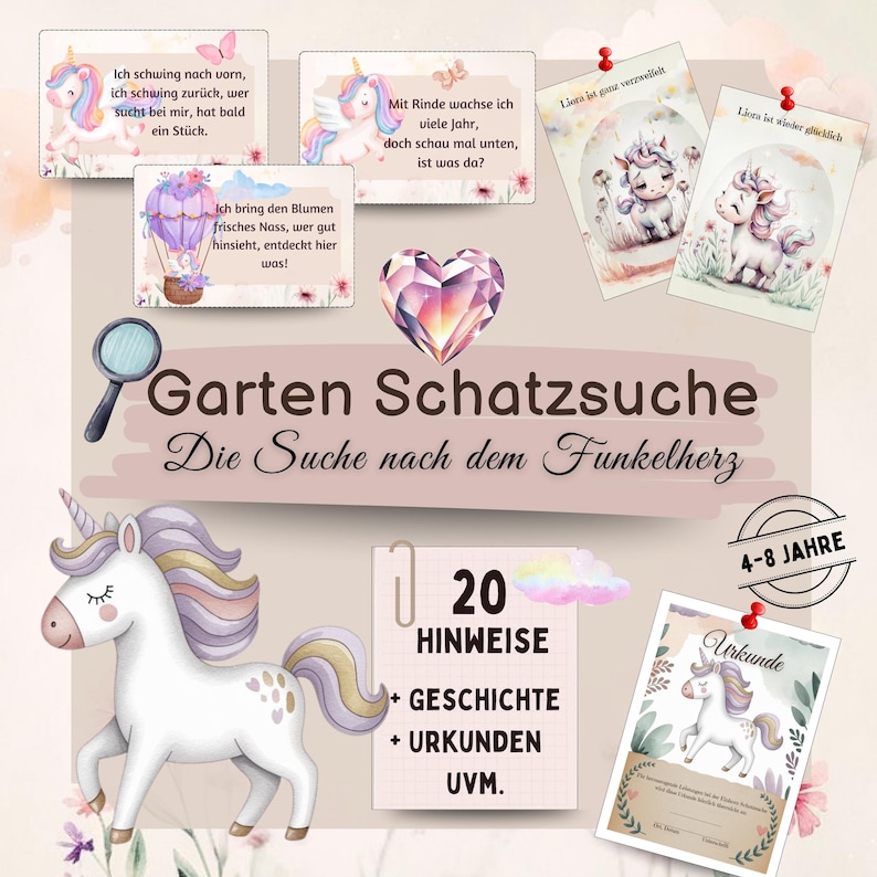 Unicorn Treasure Hunt Printable – Exciting scavenger hunt for the garden, children's birthdays & outdoor adventures for ages 4-8 with certificate, PDF image 1