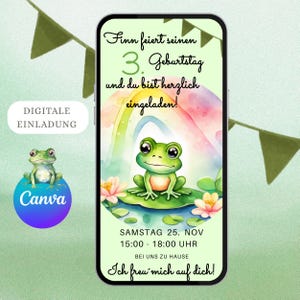 Frog Invitation Whatsapp, Ecard, Digital Invitation, Children&#39;s Birthday, Rainbow, Personalized Invitation Children, Boy, Girl, Mobile