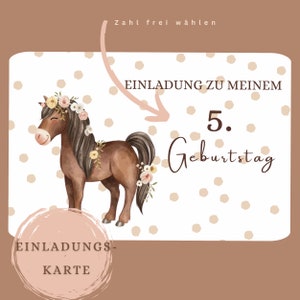 Einladung Kindergeburtstag Pferd – Mädchen Einladungskarten Boho – Set mit 5 oder 10 Karten – personalisierbar – Pferdeparty
