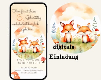 Invitación Whatsapp, Ecard, Invitación Digital, Cumpleaños Infantil Zorro, Animales Del Bosque, Setas, Invitación Personalizada Niños, Niña, Niño
