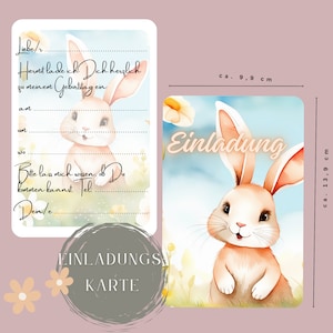 Einladung Kindergeburtstag, Geburtstagseinladung, Personalisierbar, Einladungskarten Hase, 5/10 Karten Set, Waldtier, Hasen Party, Häschen