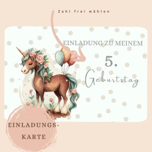 Einladung Kindergeburtstag, Geburtstagseinladung, Einhorn, Einladungskarten, Geburtstag Kinder, Karten, 1. Geburtstag, Boho, Personalisiert bild 1