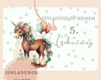 Einladung Kindergeburtstag, Geburtstagseinladung, Einhorn, Einladungskarten, Geburtstag Kinder, Karten, 1. Geburtstag, Boho, Personalisiert