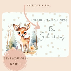 Einladung Kindergeburtstag Reh, Waldtier Einladung, Boho Geburtstag, Personalisiert, Mädchen Geburtstag, Junge, Aquarell, Wald, Karte Set