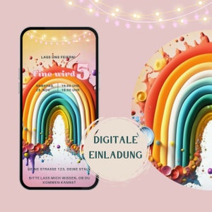 Convite Whatsapp, cartão eletrônico, convite digital para aniversário infantil, arco íris, convite personalizado, menino, menina, cartão convite, celular