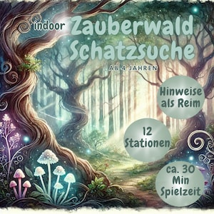 Magic Forest Treasure Hunt, scavenger hunt to print, children&#39;s birthday party, indoor, 4-6 years, birthday games, digital, forest, certificate, inside