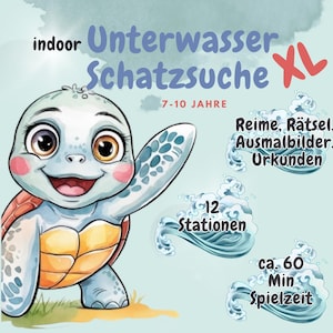 XL Underwater Treasure Hunt, Scavenger Hunt, Certificate, Children&#39;s Birthday, Indoor, Inside, 7 / 8 / 9 / 10 Years, Instant Print, Digital, Puzzle